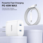 Yesido PD45W デュアルType-C急速充電キット Type-CからType-Cケーブル付き、USプラグ、EUプラグ、UKプラグ