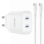 Yesido PD45W デュアルType-C急速充電キット Type-CからType-Cケーブル付き、USプラグ、EUプラグ、UKプラグ