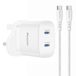 Yesido PD45W デュアルType-C急速充電キット Type-CからType-Cケーブル付き、USプラグ、EUプラグ、UKプラグ