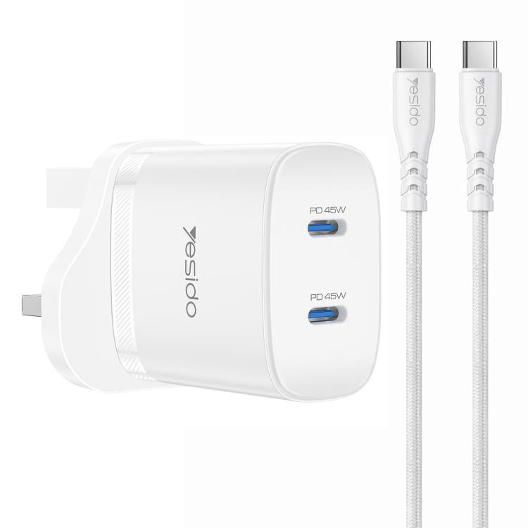Yesido PD45W デュアルType-C急速充電キット Type-CからType-Cケーブル付き、USプラグ、EUプラグ、UKプラグ