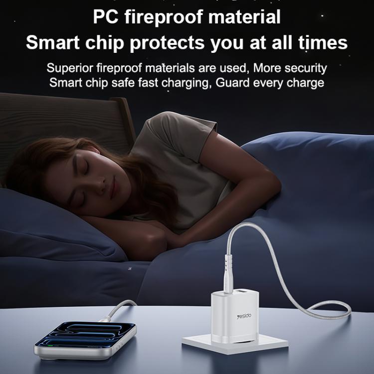 Yesido YC106 PD20W USB-C / Type-CとQC18W USB-Aデュアルポート充電器セット Type-CからType-Cケーブル付き、YC106