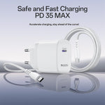 Yesido YC107 PD35W USB-C / Type-Cシングルポート急速充電器セット Type-CからType-Cケーブル付き、YC107