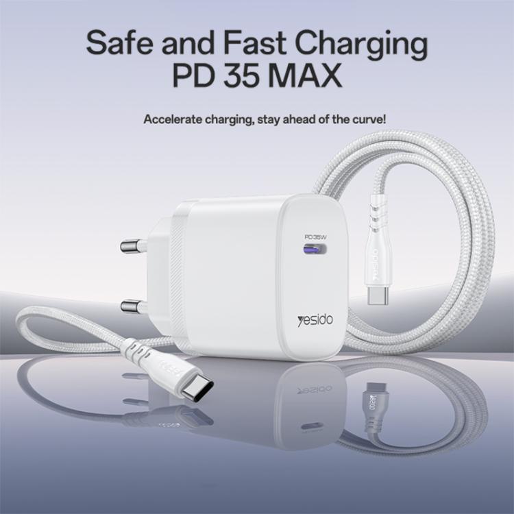 Yesido YC107 PD35W USB-C / Type-Cシングルポート急速充電器セット Type-CからType-Cケーブル付き、YC107