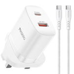 Yesido YC152 PD20W USB-C / Type-CとQC18W USB-Aデュアルポート充電器セット Type-CからType-Cケーブル付き、YC152