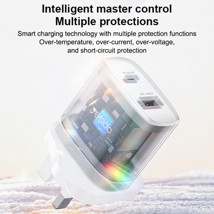 Yesido YC152 PD20W USB-C / Type-CとQC18W USB-Aデュアルポート充電器セット Type-CからType-Cケーブル付き、YC152