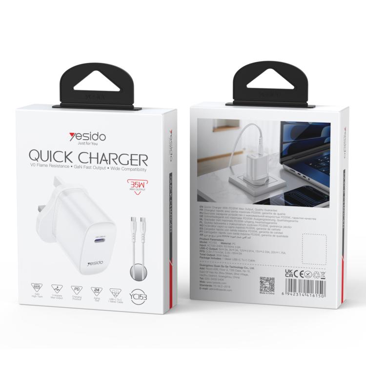 Yesido YC153 PD35W USB-C / Type-Cシングルポート急速充電器セット Type-CからType-Cケーブル付き、YC153