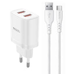 Yesido YC104 12W 2.4A USBデュアルポート充電器セット 1m USBからType-Cデータケーブル付き, YC104