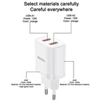 Yesido YC104 12W 2.4A USBデュアルポート充電器セット 1m USBからType-Cデータケーブル付き, YC104