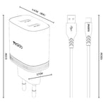 Yesido YC104 12W 2.4A USBデュアルポート充電器セット 1m USBからType-Cデータケーブル付き, YC104
