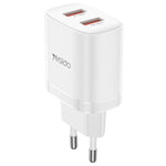 Yesido YC104 12W 2.4A USBデュアルポート充電器セット 1m USBからType-Cデータケーブル付き, YC104