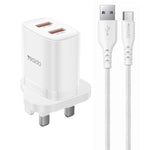 Yesido YC150 12W 2.4A USBデュアルポート充電器セット 1m USBからType-Cデータケーブル付き, YC150