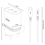 Yesido YC150 12W 2.4A USBデュアルポート充電器セット 1m USBからType-Cデータケーブル付き, YC150