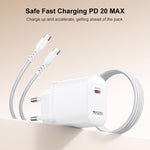 Yesido YC105 PD20W Type-C充電器セット 1m Type-CからType-Cデータケーブル付き, YC105
