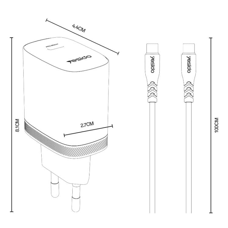 Yesido YC105 PD20W Type-C充電器セット 1m Type-CからType-Cデータケーブル付き, YC105