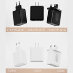 HX119 120W USBおよびType-Cデュアルインターフェース高速充電器, EUプラグ, UKプラグ, USプラグ