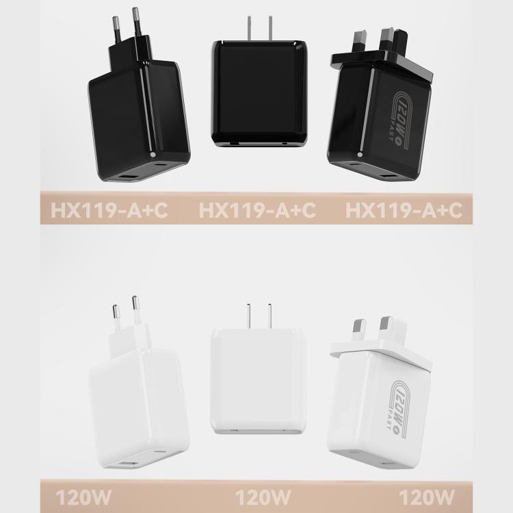 HX119 120W USBおよびType-Cデュアルインターフェース高速充電器, EUプラグ, UKプラグ, USプラグ
