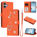 ZS01 二重層ハートフローラルヴィーガンレザースマホケース リストストラップ付き、iPhone 16 Pro用、iPhone 16 Plus用、iPhone 16用、iPhone 15 Pro Max用、iPhone 15 Pro用、iPhone 15 Plus用