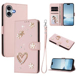 ZS01 二重層ハートフローラルヴィーガンレザースマホケース リストストラップ付き、iPhone 16 Pro用、iPhone 16 Plus用、iPhone 16用、iPhone 15 Pro Max用、iPhone 15 Pro用、iPhone 15 Plus用