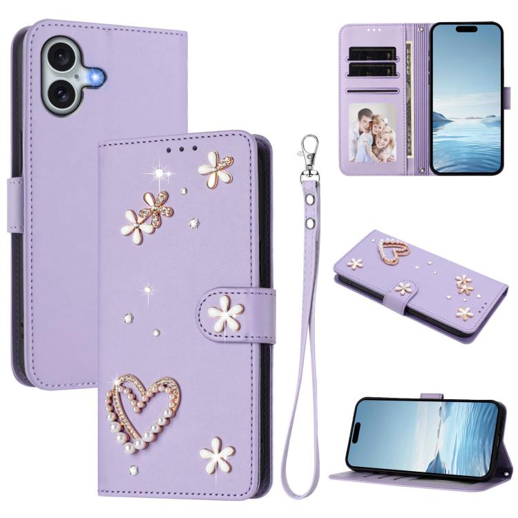 ZS01 二重層ハートフローラルヴィーガンレザースマホケース リストストラップ付き、iPhone 16 Pro用、iPhone 16 Plus用、iPhone 16用、iPhone 15 Pro Max用、iPhone 15 Pro用、iPhone 15 Plus用