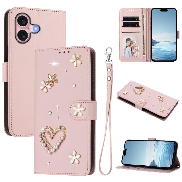 ZS01 二重層ハートフローラルヴィーガンレザースマホケース リストストラップ付き、iPhone 16 Pro用、iPhone 16 Plus用、iPhone 16用、iPhone 15 Pro Max用、iPhone 15 Pro用、iPhone 15 Plus用