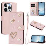 ZS01 二重層ハートフローラルヴィーガンレザースマホケース リストストラップ付き、iPhone 16 Pro用、iPhone 16 Plus用、iPhone 16用、iPhone 15 Pro Max用、iPhone 15 Pro用、iPhone 15 Plus用