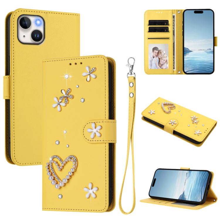 ZS01 二重層ハートフローラルヴィーガンレザースマホケース リストストラップ付き、iPhone 16 Pro用、iPhone 16 Plus用、iPhone 16用、iPhone 15 Pro Max用、iPhone 15 Pro用、iPhone 15 Plus用
