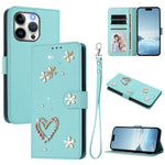 ZS01 二重層ハートフローラルヴィーガンレザー手首ストラップ付きスマホケース、iPhone 13 Pro用、iPhone 12 / 12 Pro用、iPhone 12 Pro Max用、iPhone 11 Pro Max用、iPhone 11用、iPhone 11 Pro用
