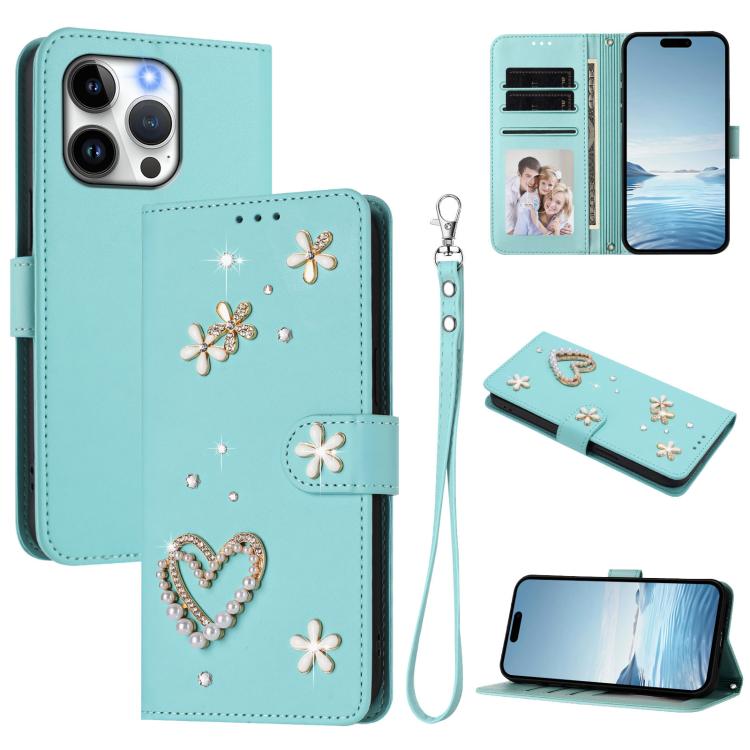 ZS01 二重層ハートフローラルヴィーガンレザー手首ストラップ付きスマホケース、iPhone 13 Pro用、iPhone 12 / 12 Pro用、iPhone 12 Pro Max用、iPhone 11 Pro Max用、iPhone 11用、iPhone 11 Pro用