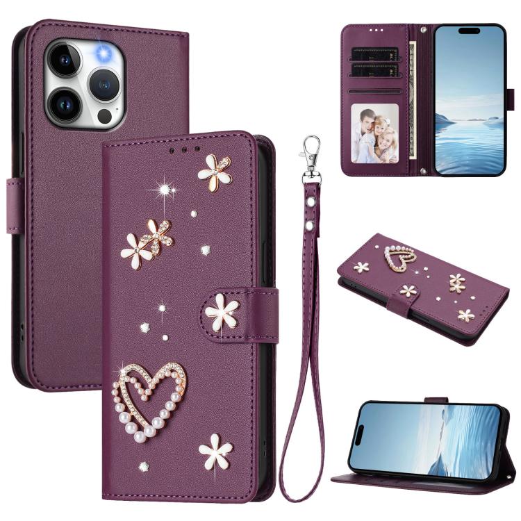 ZS01 二重層ハートフローラルヴィーガンレザー手首ストラップ付きスマホケース、iPhone 13 Pro用、iPhone 12 / 12 Pro用、iPhone 12 Pro Max用、iPhone 11 Pro Max用、iPhone 11用、iPhone 11 Pro用