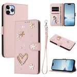 ZS01 二重層ハートフローラルヴィーガンレザー手首ストラップ付きスマホケース、iPhone 13 Pro用、iPhone 12 / 12 Pro用、iPhone 12 Pro Max用、iPhone 11 Pro Max用、iPhone 11用、iPhone 11 Pro用