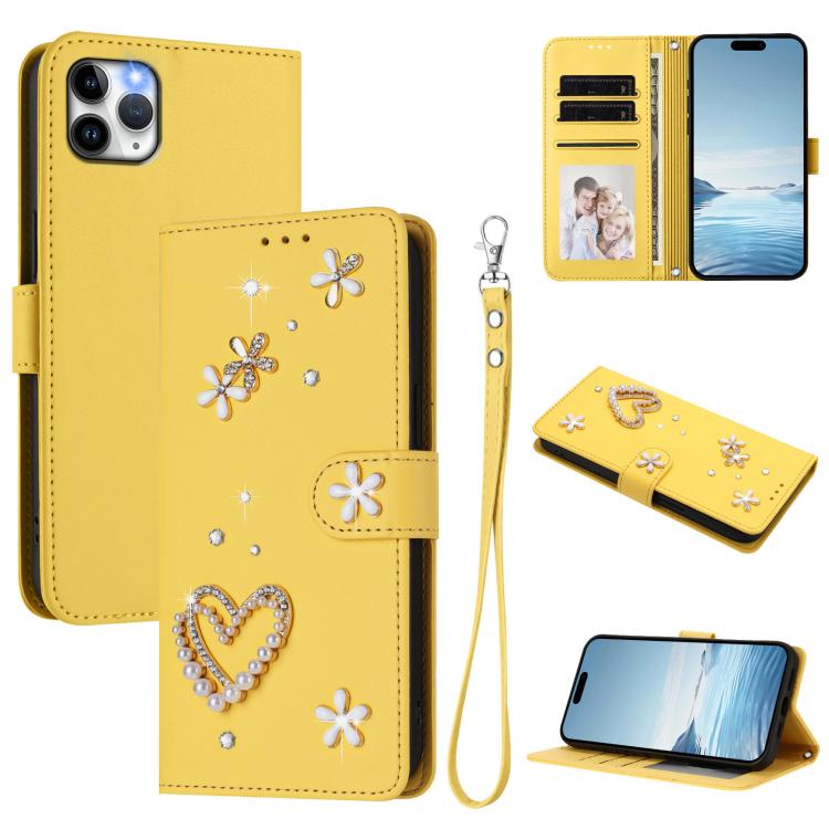 ZS01 二重層ハートフローラルヴィーガンレザー手首ストラップ付きスマホケース、iPhone 13 Pro用、iPhone 12 / 12 Pro用、iPhone 12 Pro Max用、iPhone 11 Pro Max用、iPhone 11用、iPhone 11 Pro用