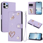 ZS01 二重層ハートフローラルヴィーガンレザー手首ストラップ付きスマホケース、iPhone 13 Pro用、iPhone 12 / 12 Pro用、iPhone 12 Pro Max用、iPhone 11 Pro Max用、iPhone 11用、iPhone 11 Pro用
