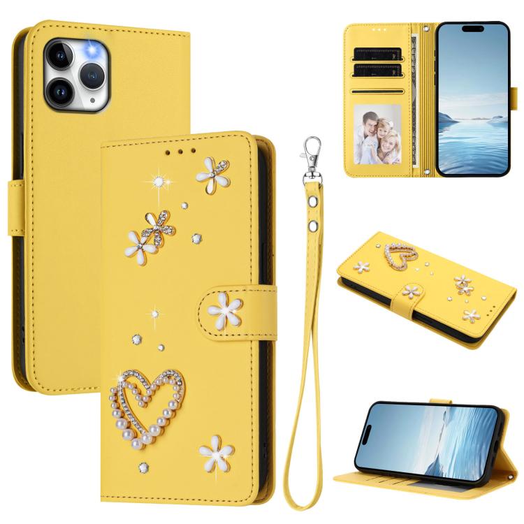 ZS01 二重層ハートフローラルヴィーガンレザー手首ストラップ付きスマホケース、iPhone 13 Pro用、iPhone 12 / 12 Pro用、iPhone 12 Pro Max用、iPhone 11 Pro Max用、iPhone 11用、iPhone 11 Pro用