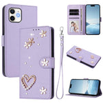 ZS01 二重層ハートフローラルヴィーガンレザー手首ストラップ付きスマホケース、iPhone 13 Pro用、iPhone 12 / 12 Pro用、iPhone 12 Pro Max用、iPhone 11 Pro Max用、iPhone 11用、iPhone 11 Pro用