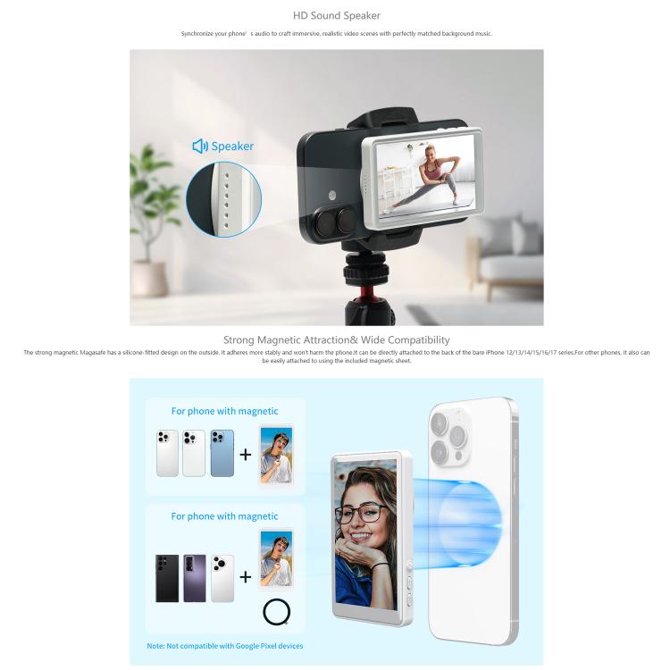 FEELWORLD MC4 Vlogライブ配信用自撮りスクリーンモニター 磁気背面 ワイヤレス接続 リモコン付き