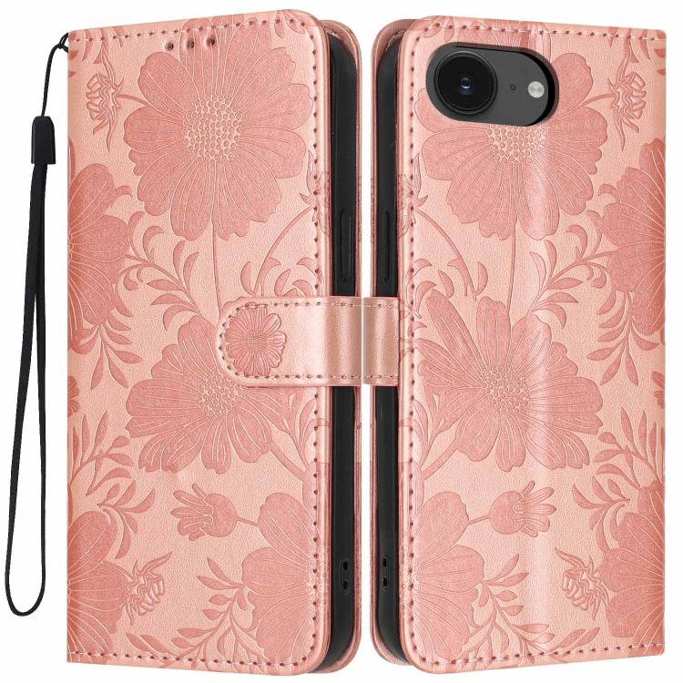 Sunflower Embossed Vegan Leather Phone Case with Small Black Rope, For iPhone 16e / 17e, For iPhone 17 Pro Max, For iPhone 17 Pro, For iPhone 17, For iPhone Air, For iPhone 16 Pro Max, For iPhone 16 Pro, For iPhone 16 Plus
