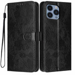 ひまわり型エンボス加工ヴィーガンレザーのスマホケース 小さな黒いロープ付き、iPhone 14 Pro Max用、iPhone 13 Pro Max用、iPhone 13 Pro用、iPhone 13用、iPhone 12 / 12 Pro用、iPhone 12 Pro Max用、iPhone 11 Pro Max用、iPhone 11用
