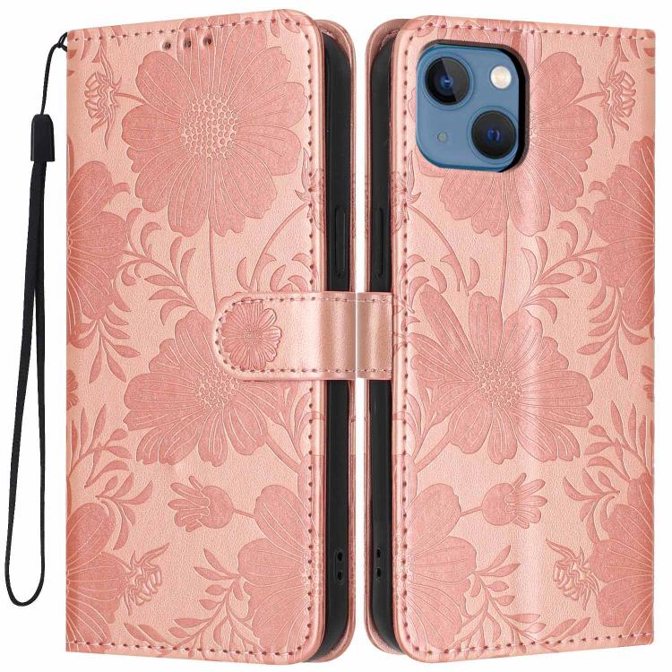 ひまわり型エンボス加工ヴィーガンレザーのスマホケース 小さな黒いロープ付き、iPhone 14 Pro Max用、iPhone 13 Pro Max用、iPhone 13 Pro用、iPhone 13用、iPhone 12 / 12 Pro用、iPhone 12 Pro Max用、iPhone 11 Pro Max用、iPhone 11用
