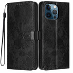 ひまわり型エンボス加工ヴィーガンレザーのスマホケース 小さな黒いロープ付き、iPhone 14 Pro Max用、iPhone 13 Pro Max用、iPhone 13 Pro用、iPhone 13用、iPhone 12 / 12 Pro用、iPhone 12 Pro Max用、iPhone 11 Pro Max用、iPhone 11用