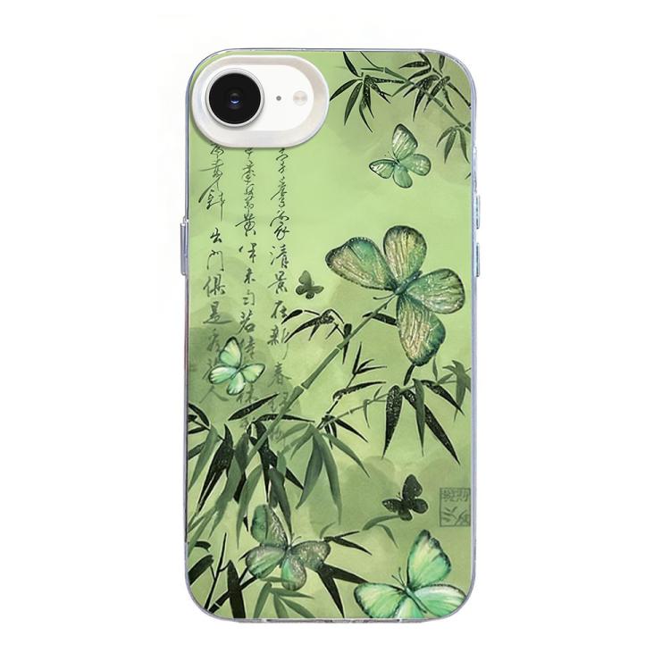 蝶柄シルバーメッキPCハイブリッドTPUスマホケース、iPhone 17e / 16e用、iPhone 17 Pro Max用、iPhone 17 Pro用、iPhone 17用、iPhone Air用、iPhone 16 Pro Max用