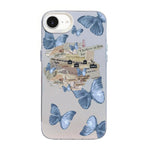 蝶柄シルバーメッキPCハイブリッドTPUスマホケース、iPhone 17e / 16e用、iPhone 17 Pro Max用、iPhone 17 Pro用、iPhone 17用、iPhone Air用、iPhone 16 Pro Max用