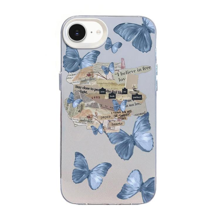 蝶柄シルバーメッキPCハイブリッドTPUスマホケース、iPhone 17e / 16e用、iPhone 17 Pro Max用、iPhone 17 Pro用、iPhone 17用、iPhone Air用、iPhone 16 Pro Max用