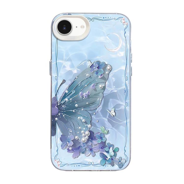 蝶柄シルバーメッキPCハイブリッドTPUスマホケース、iPhone 17e / 16e用、iPhone 17 Pro Max用、iPhone 17 Pro用、iPhone 17用、iPhone Air用、iPhone 16 Pro Max用