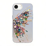蝶柄シルバーメッキPCハイブリッドTPUスマホケース、iPhone 17e / 16e用、iPhone 17 Pro Max用、iPhone 17 Pro用、iPhone 17用、iPhone Air用、iPhone 16 Pro Max用