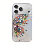 蝶柄シルバーメッキPCハイブリッドTPUスマホケース、iPhone 17e / 16e用、iPhone 17 Pro Max用、iPhone 17 Pro用、iPhone 17用、iPhone Air用、iPhone 16 Pro Max用