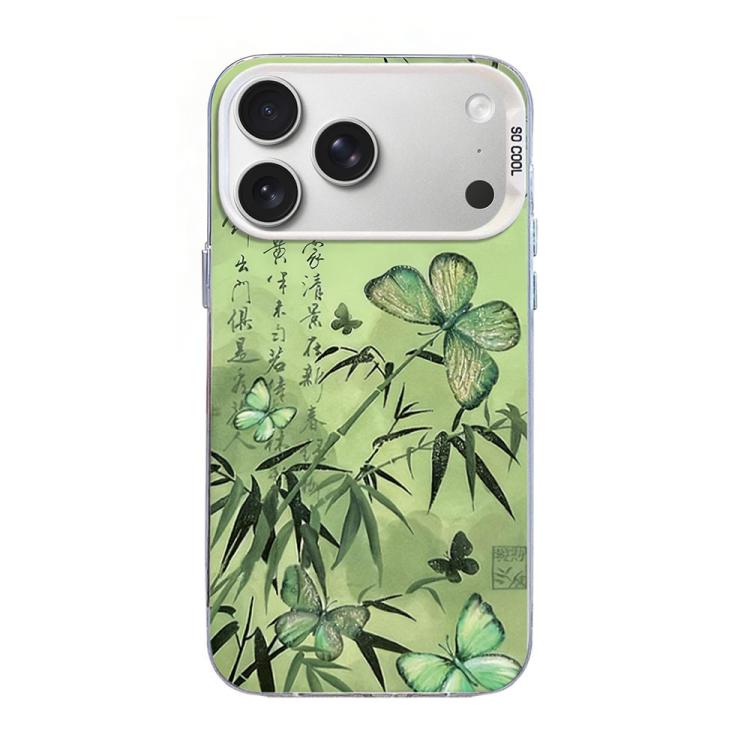 蝶柄シルバーメッキPCハイブリッドTPUスマホケース、iPhone 17e / 16e用、iPhone 17 Pro Max用、iPhone 17 Pro用、iPhone 17用、iPhone Air用、iPhone 16 Pro Max用