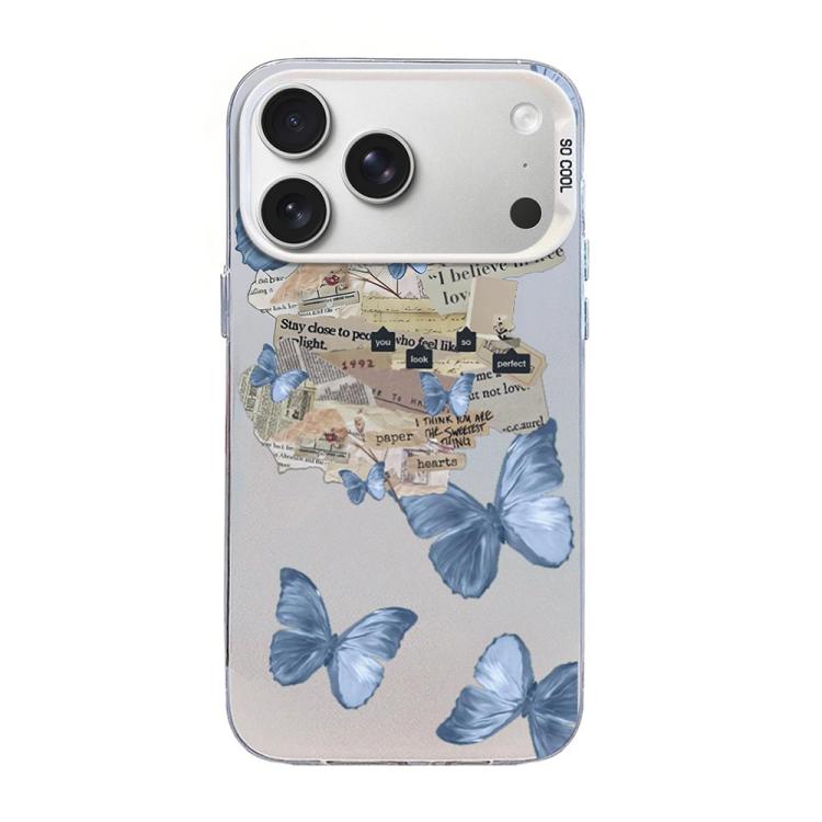 蝶柄シルバーメッキPCハイブリッドTPUスマホケース、iPhone 17e / 16e用、iPhone 17 Pro Max用、iPhone 17 Pro用、iPhone 17用、iPhone Air用、iPhone 16 Pro Max用