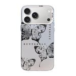 蝶柄シルバーメッキPCハイブリッドTPUスマホケース、iPhone 17e / 16e用、iPhone 17 Pro Max用、iPhone 17 Pro用、iPhone 17用、iPhone Air用、iPhone 16 Pro Max用
