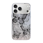 蝶柄シルバーメッキPCハイブリッドTPUスマホケース、iPhone 17e / 16e用、iPhone 17 Pro Max用、iPhone 17 Pro用、iPhone 17用、iPhone Air用、iPhone 16 Pro Max用
