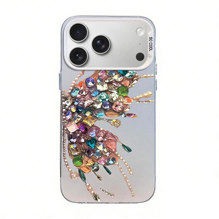 蝶柄シルバーメッキPCハイブリッドTPUスマホケース、iPhone 17e / 16e用、iPhone 17 Pro Max用、iPhone 17 Pro用、iPhone 17用、iPhone Air用、iPhone 16 Pro Max用